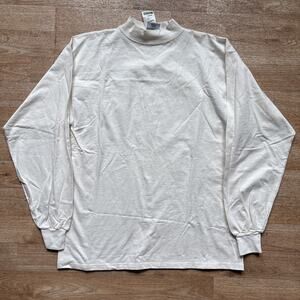 Deadstock Vintage Pluma Long Sleeve Shirt M Mock Neck Heavyweight Cotton Ecru